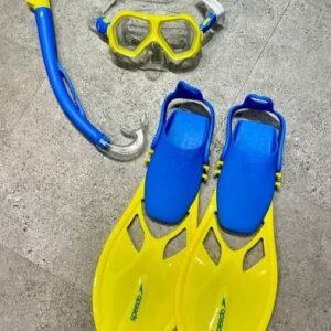 Speedo Leisure Junior Dual Lenses Mask With Snorkel & Fins Set - Chroma Blue/Empire Yellow S/M