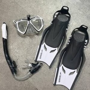 Speedo Sport Adult Unisex Dual Lens Snorkel and Travel Fins Set Black